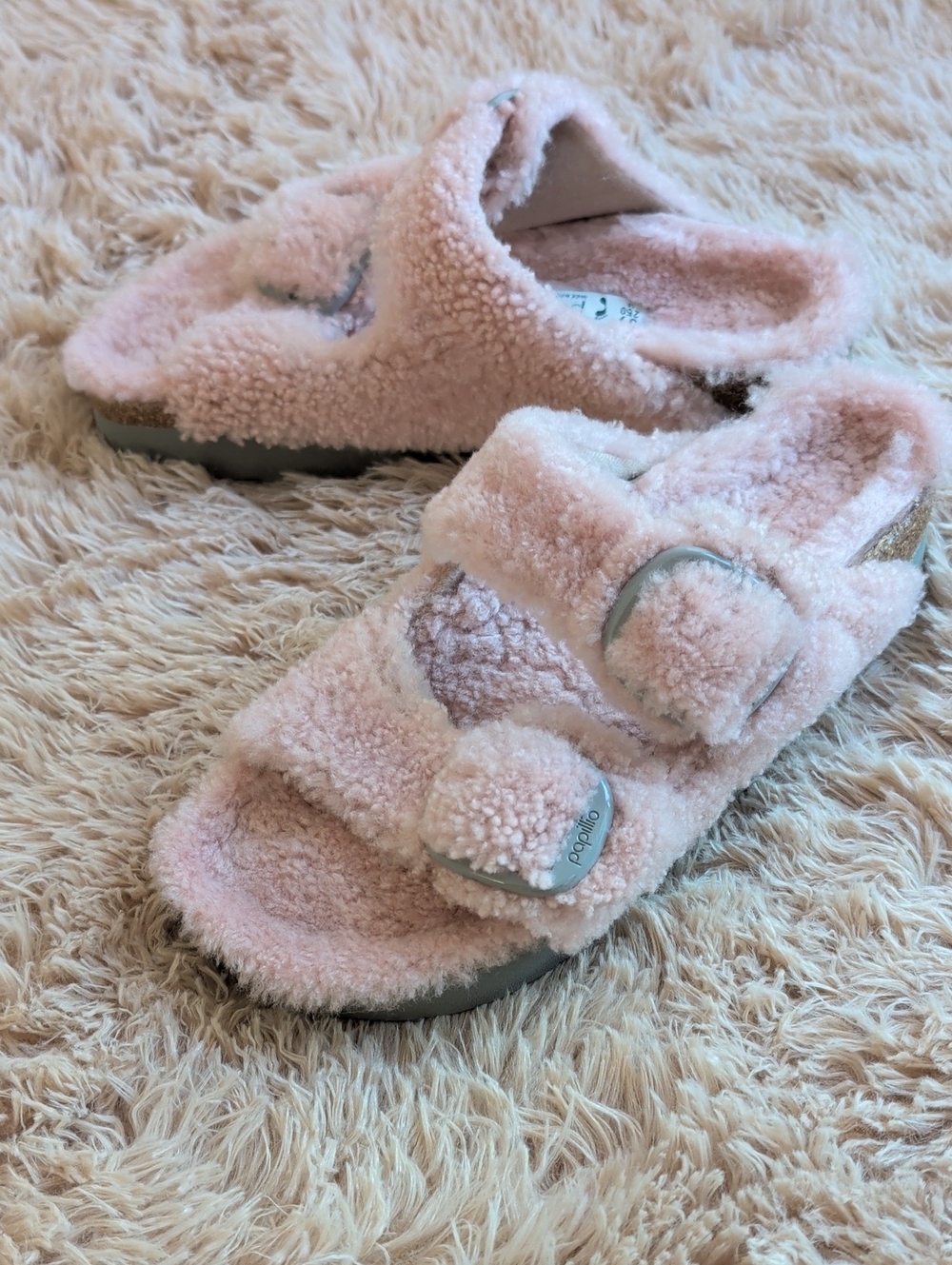 Papillio By Birkenstock Pink Arizona Teddy Fuzzy Slide Slippers/Sandals